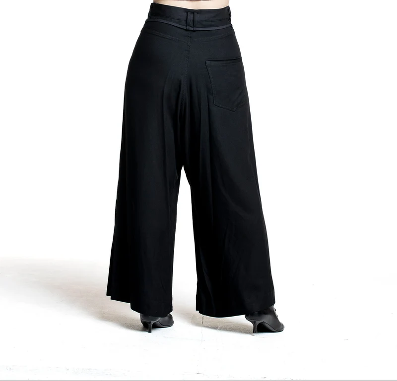 Yohji Yamamoto Damen weite Hose mit Bindebändern schwarz