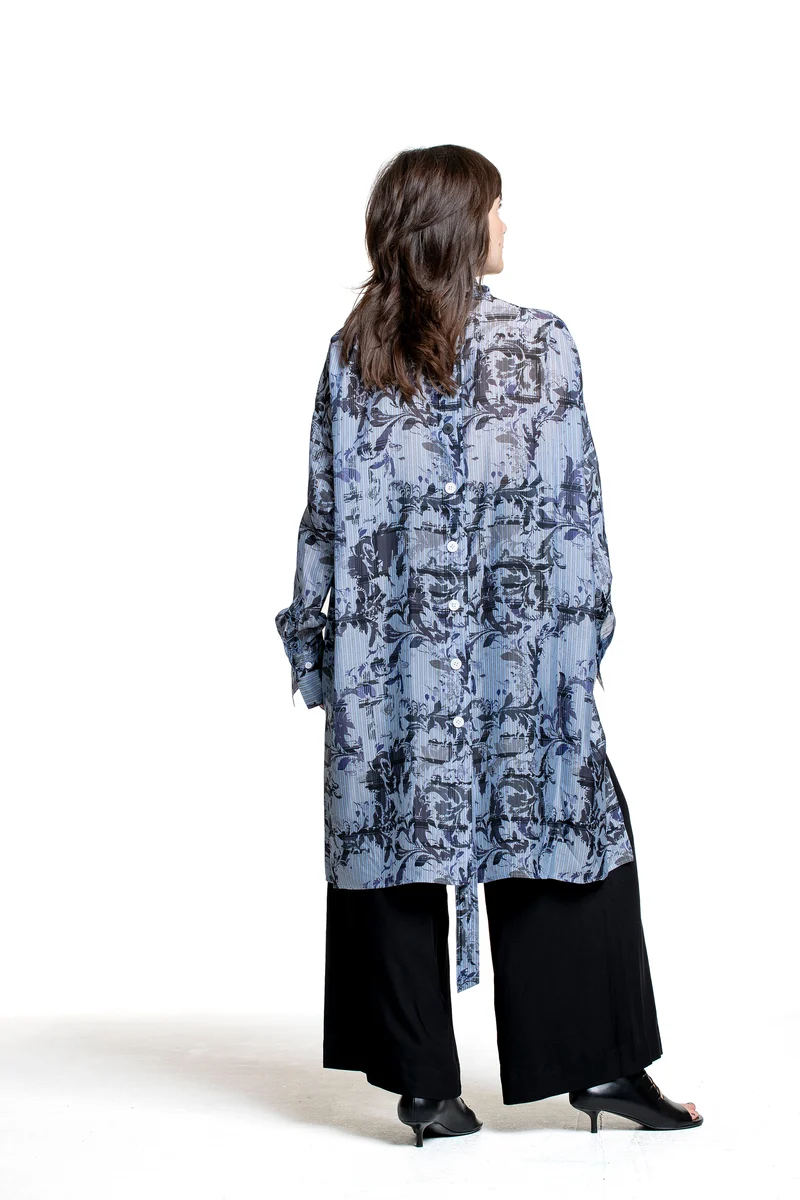 Yohji Yamamoto Damen Hemdbluse mit Print blau