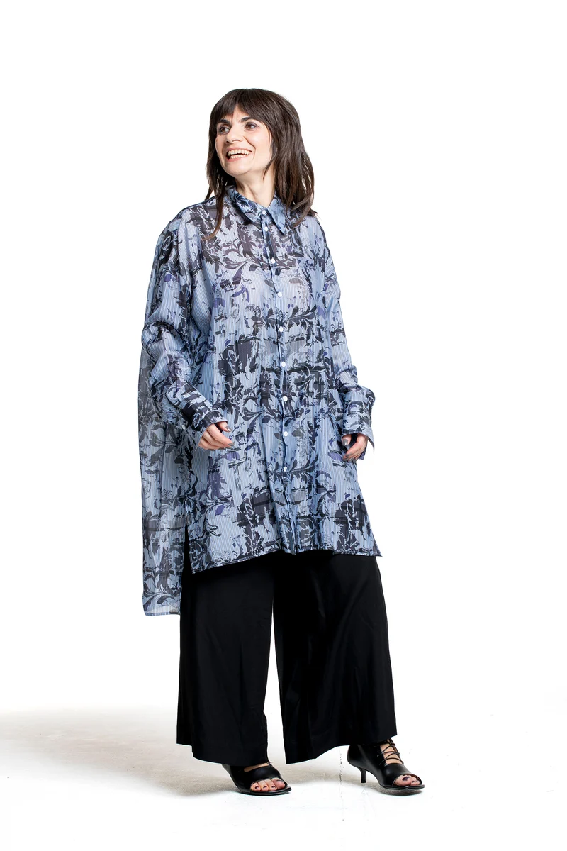 Yohji Yamamoto Damen Hemdbluse mit Print blau