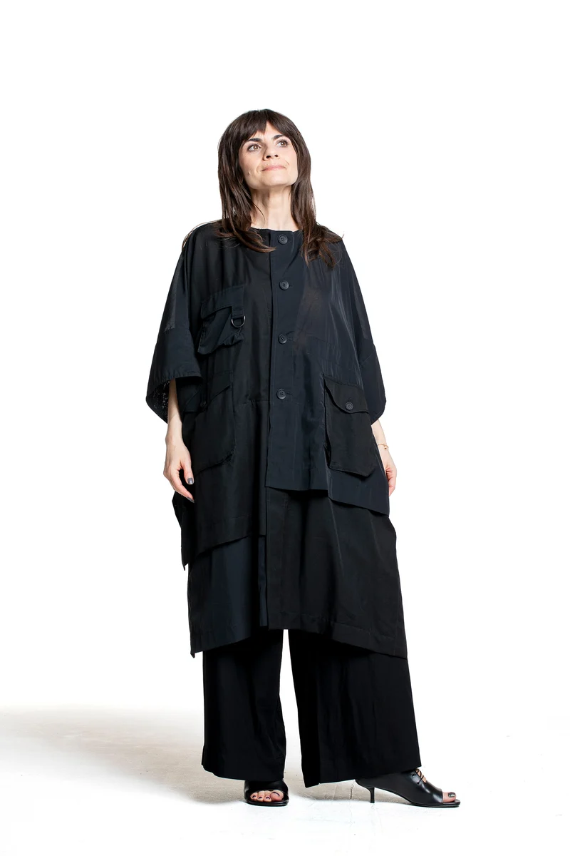 Yohji Yamamoto Damen Mantel mit Außentaschen schwarz