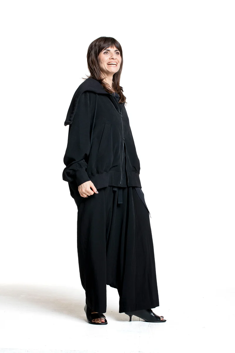 Yohji Yamamoto Damen Bomberjacke mit Kapuze schwarz