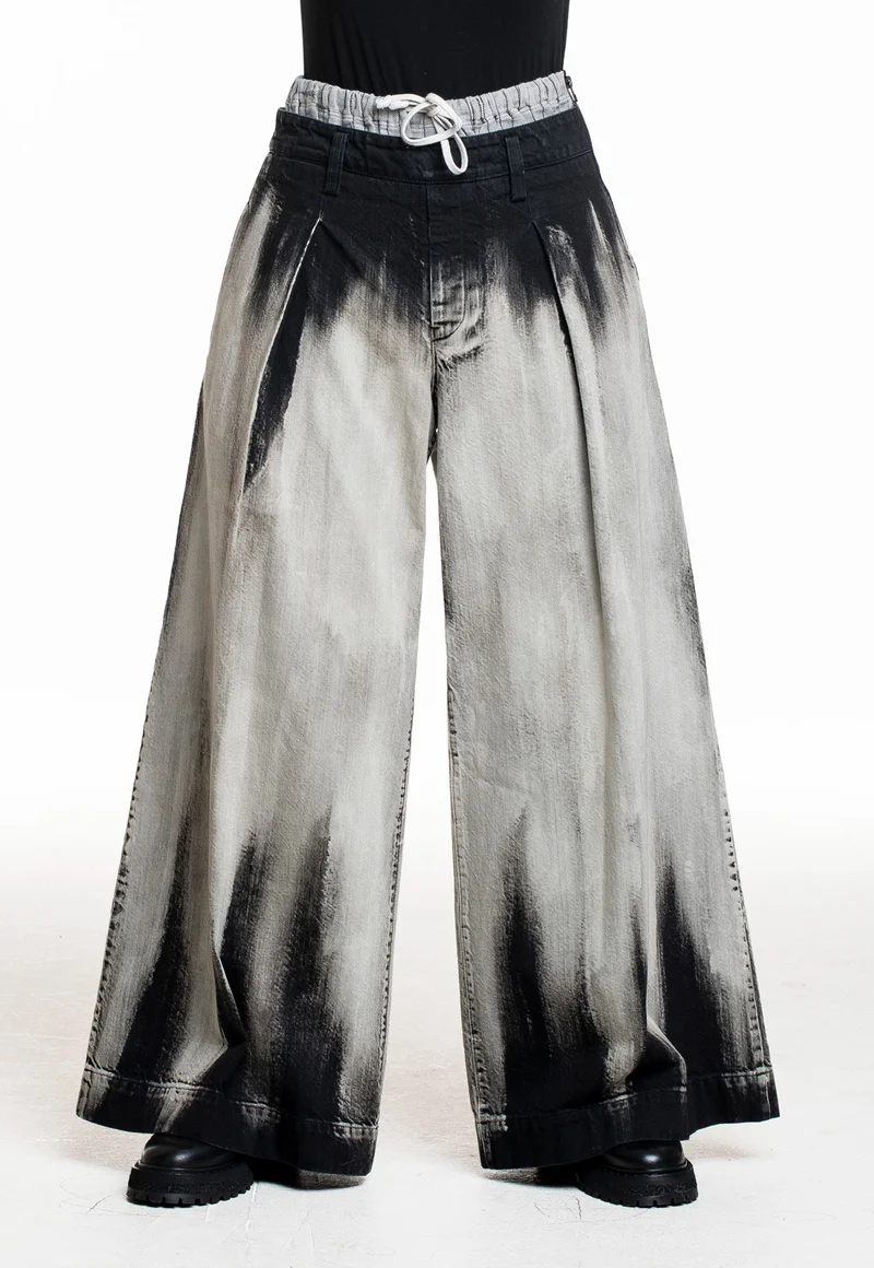 Yohji Yamamoto Damen Bundfaltenhose grau-schwarz