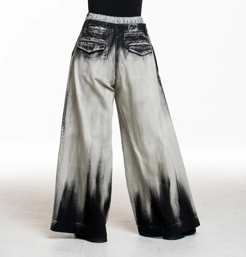 Yohji Yamamoto Damen Bundfaltenhose grau-schwarz