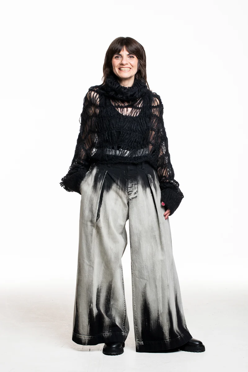 Yohji Yamamoto Damen Bundfaltenhose grau-schwarz