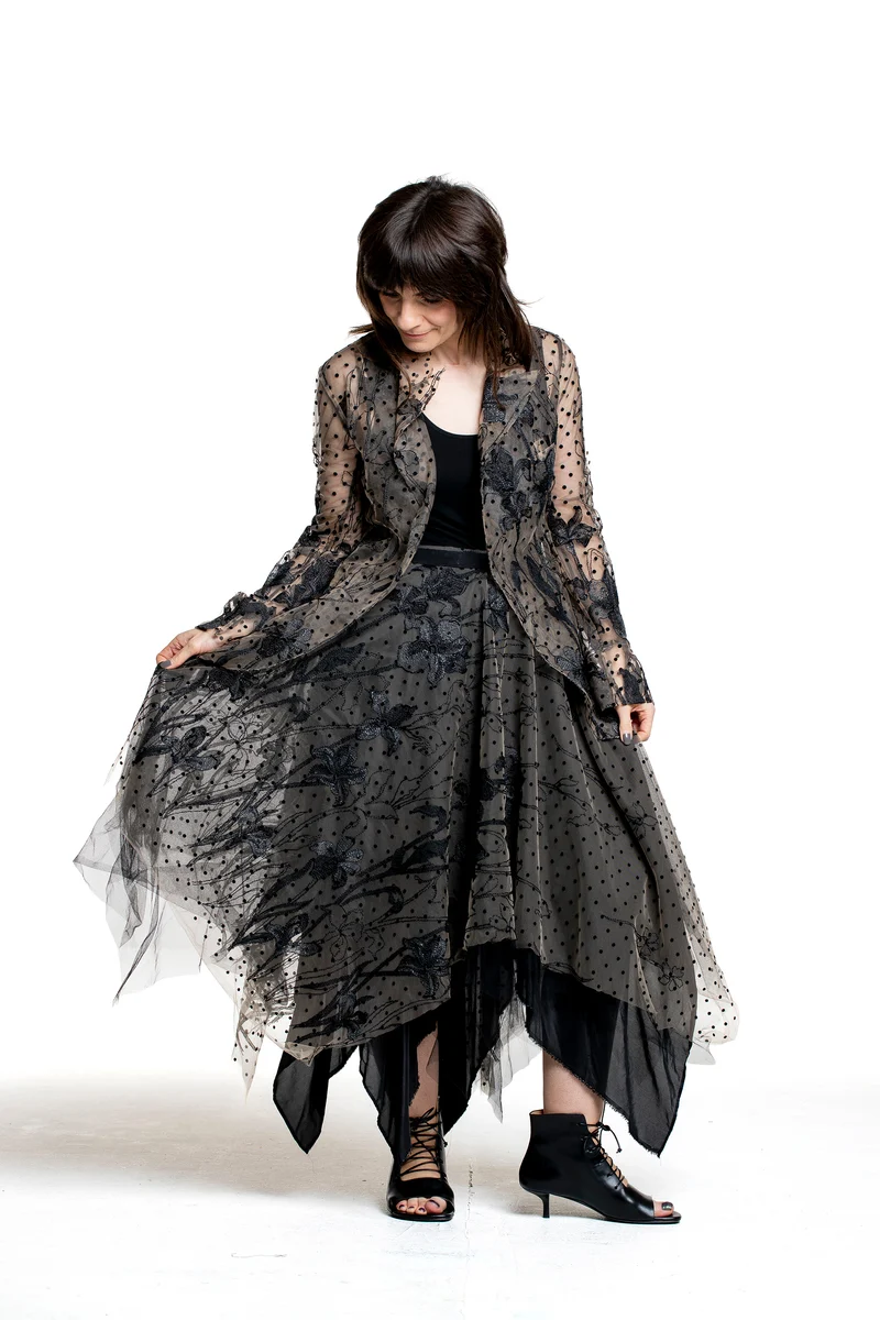 Marc Le Bihan Damen Couture-Rock aus Tüllspitze schwarz-nude