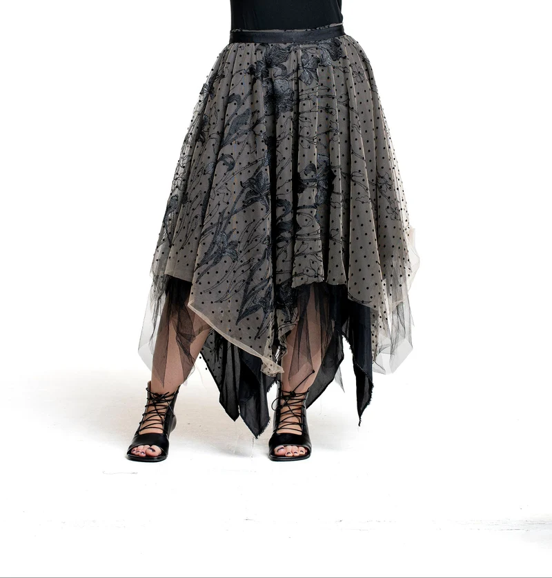 Marc Le Bihan Damen Couture-Rock aus Tüllspitze schwarz-nude