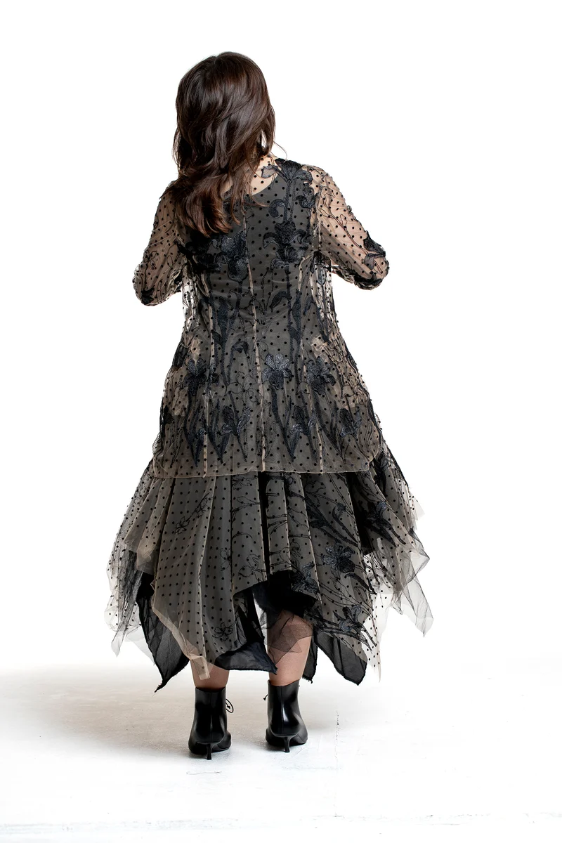 Marc Le Bihan Damen Couture-Rock aus Tüllspitze schwarz-nude