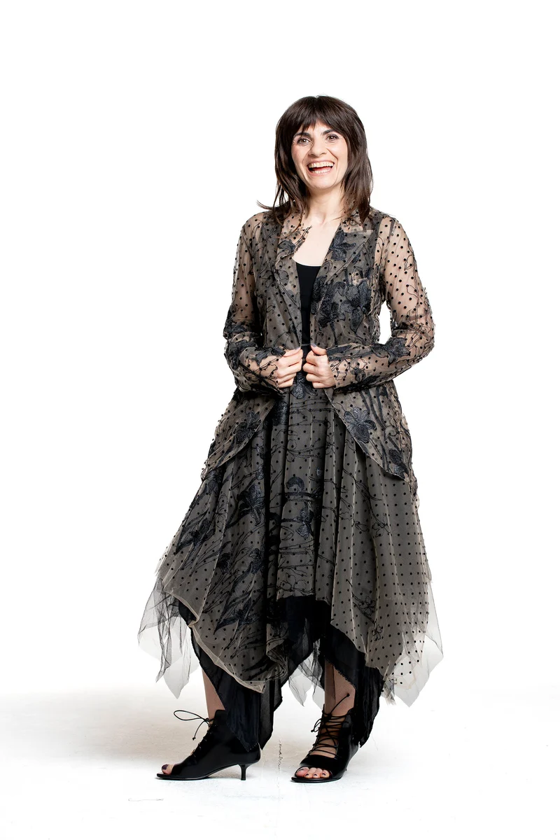 Marc Le Bihan Damen Couture-Jacke aus Tüllspitze schwarz-nude