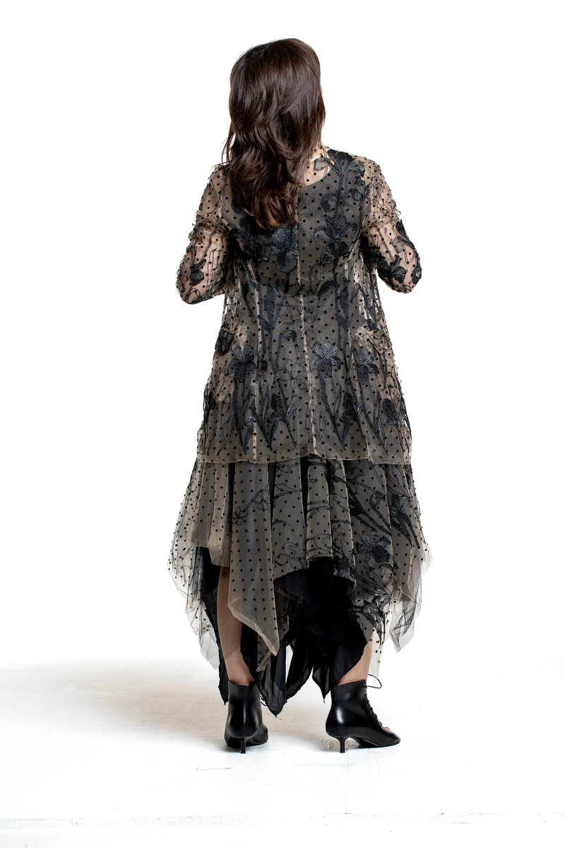 Marc Le Bihan Damen Couture-Jacke aus Tüllspitze schwarz-nude