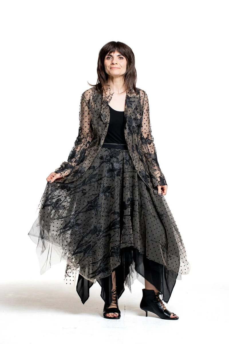 Marc Le Bihan Damen Couture-Jacke aus Tüllspitze schwarz-nude