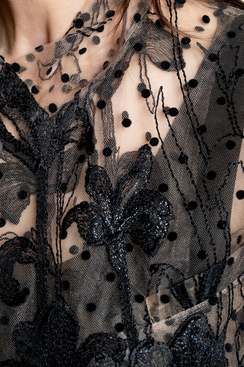 Marc Le Bihan Damen Couture-Jacke aus Tüllspitze schwarz-nude