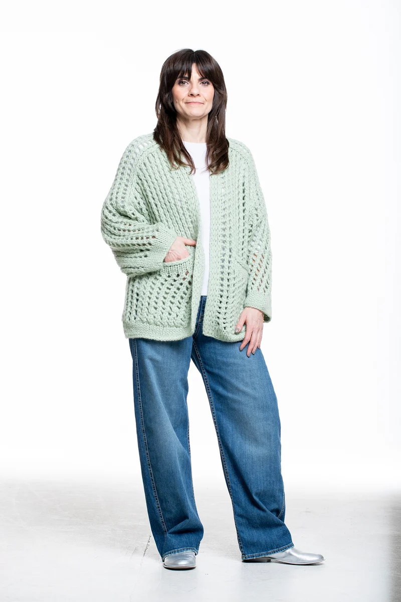 Iris von Arnim Damen Kaschmir Baumwolle Handstrick Cardigan pistazie