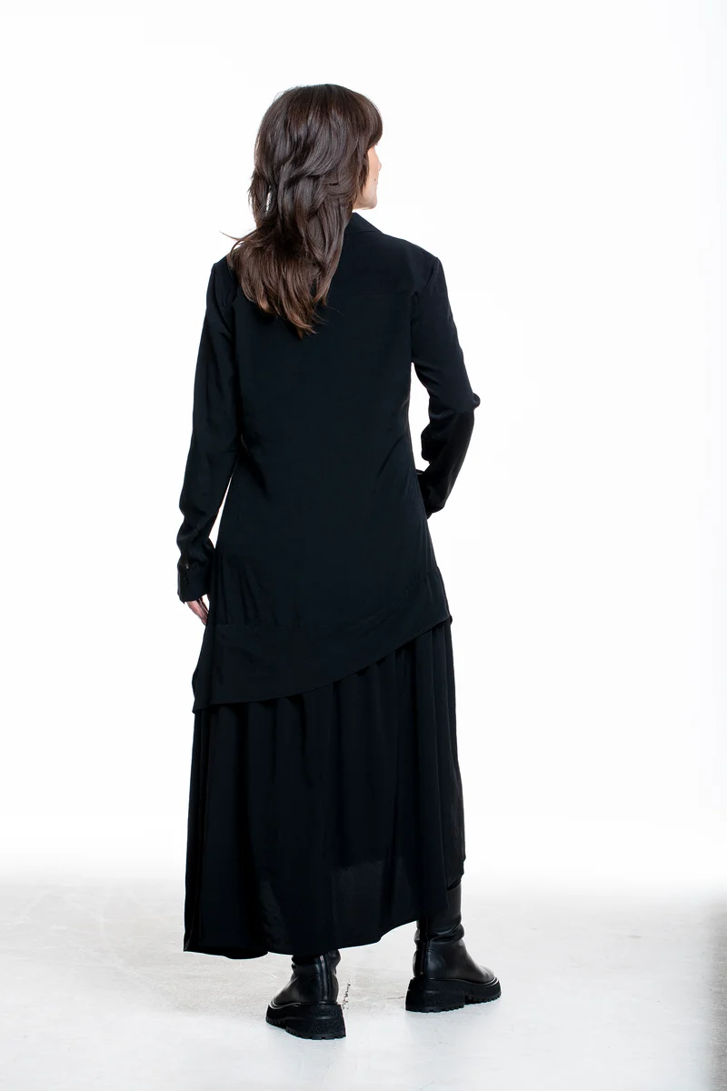 Yohji Yamamoto Damen Maxi Hemdblusenkleid asymmetrisch schwarz