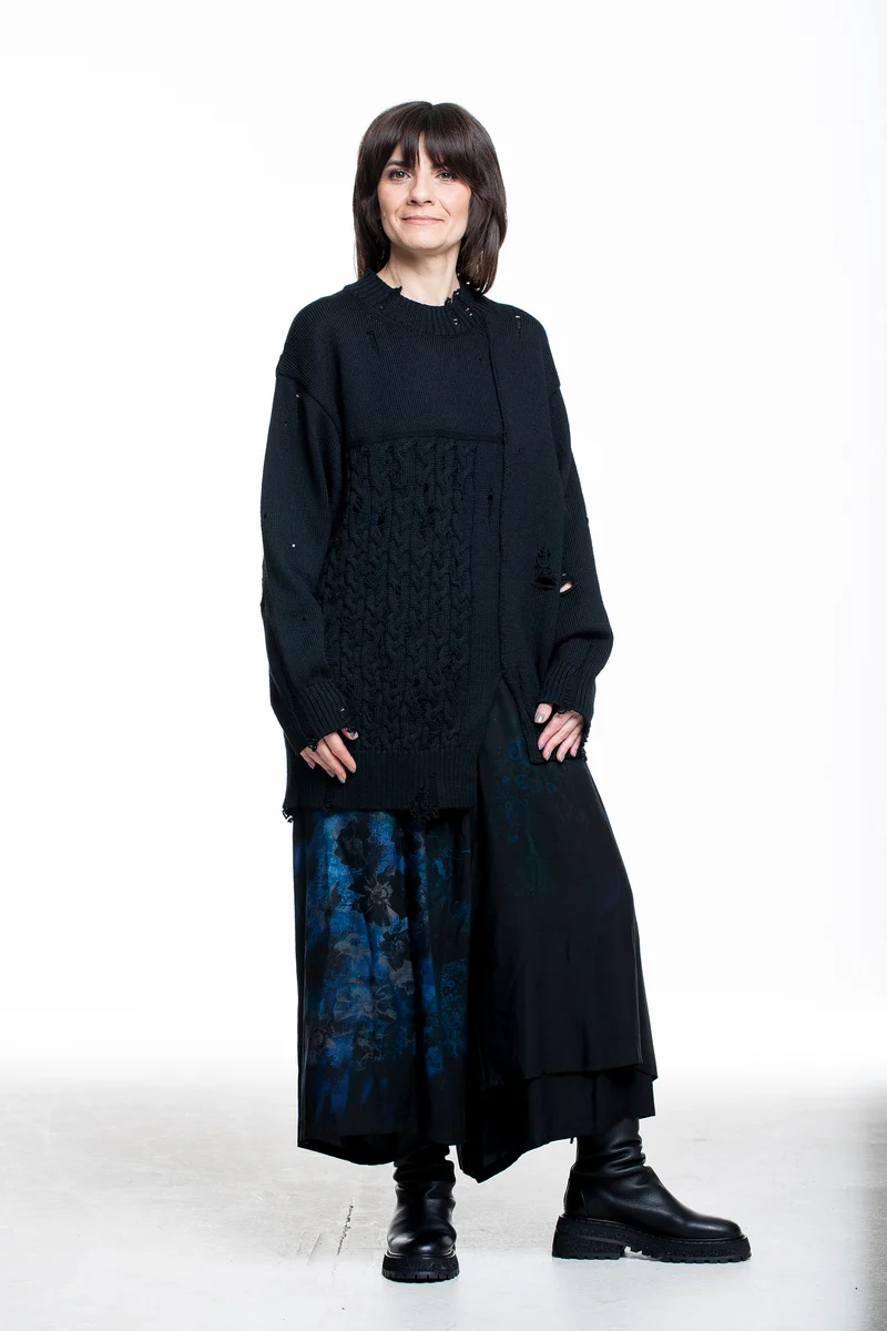 Y's Yohji Yamamoto Damen Culotte Hose Blumen Print schwarz-blau