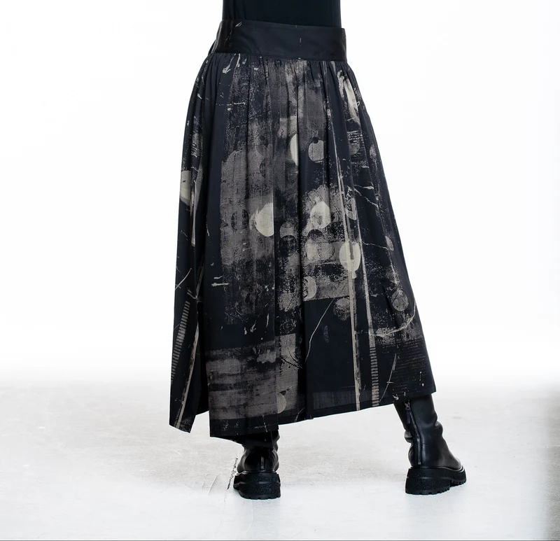 Y's Yohji Yamamoto Damen Maxi Rock Tupfenprint multicolor