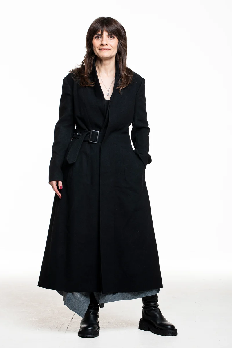 Yohji Yamamoto Damen Langer Wollmantel schwarz