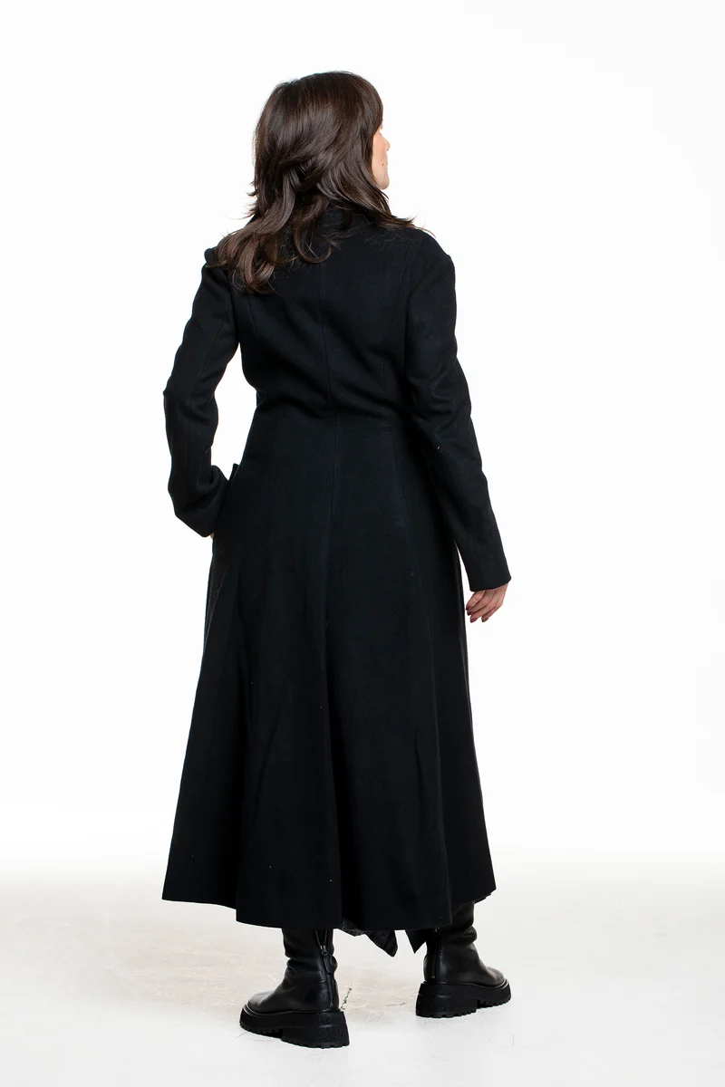 Yohji Yamamoto Damen Langer Wollmantel schwarz
