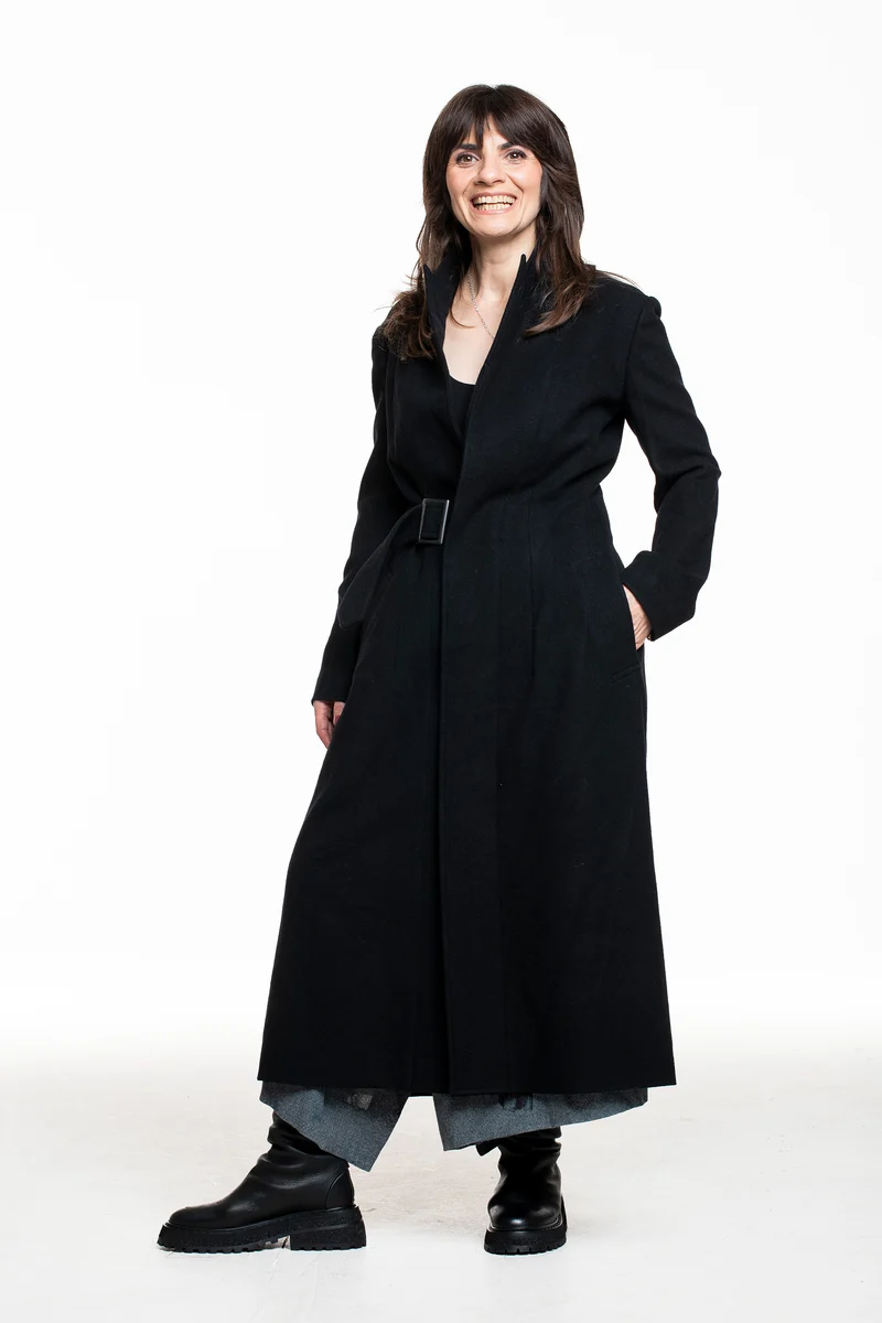 Yohji Yamamoto Damen Langer Wollmantel schwarz
