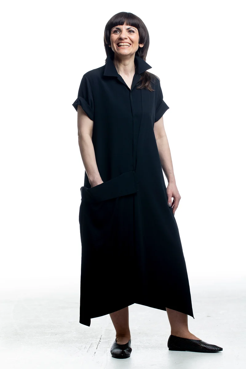 Yohji Yamamoto Damen Midi-Kleid Wolle Schwarz