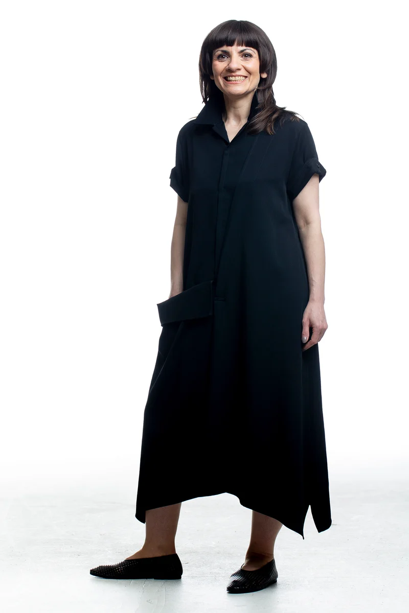 Yohji Yamamoto Damen Midi-Kleid Wolle Schwarz