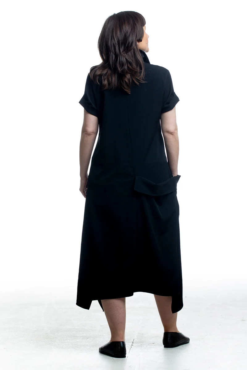 Yohji Yamamoto Damen Midi-Kleid Wolle Schwarz