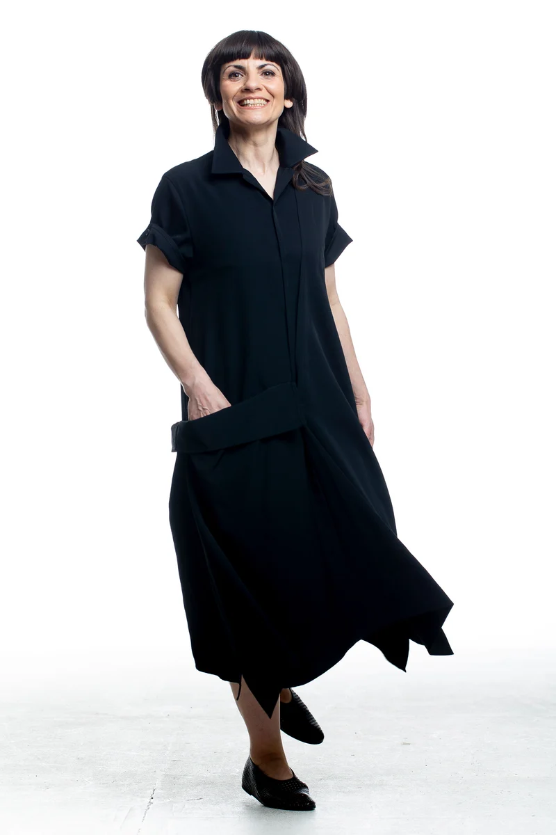 Yohji Yamamoto Damen Midi-Kleid Wolle Schwarz