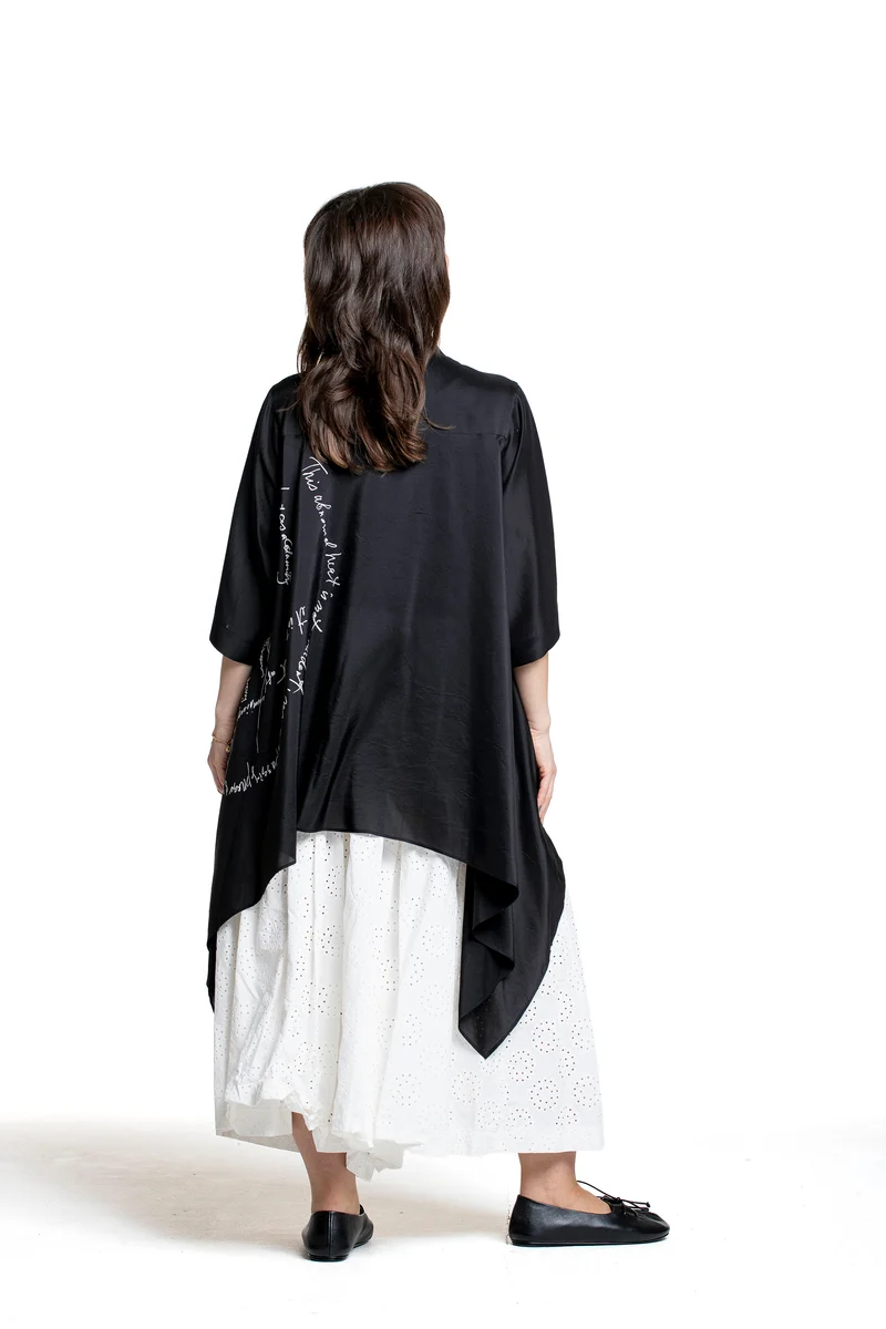 Yohji Yamamoto Damen Seidenbluse mit Print schwarz