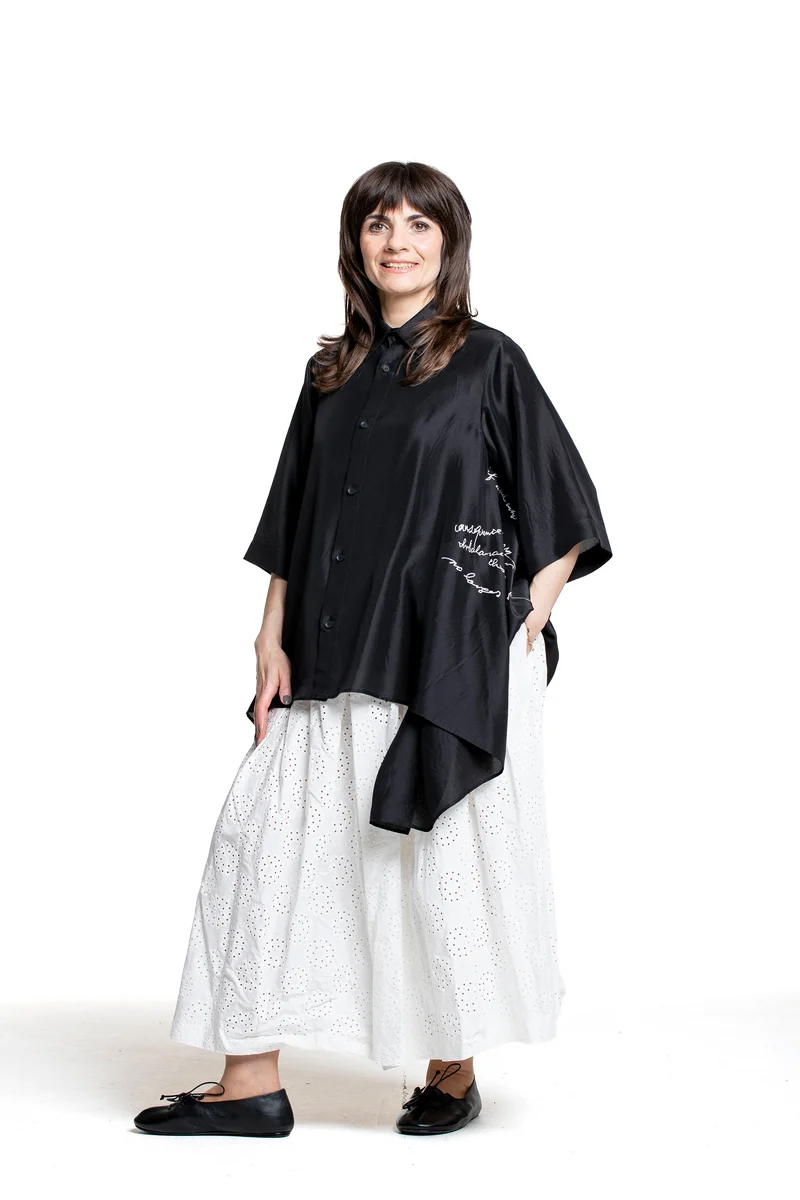 Yohji Yamamoto Damen Seidenbluse mit Print schwarz