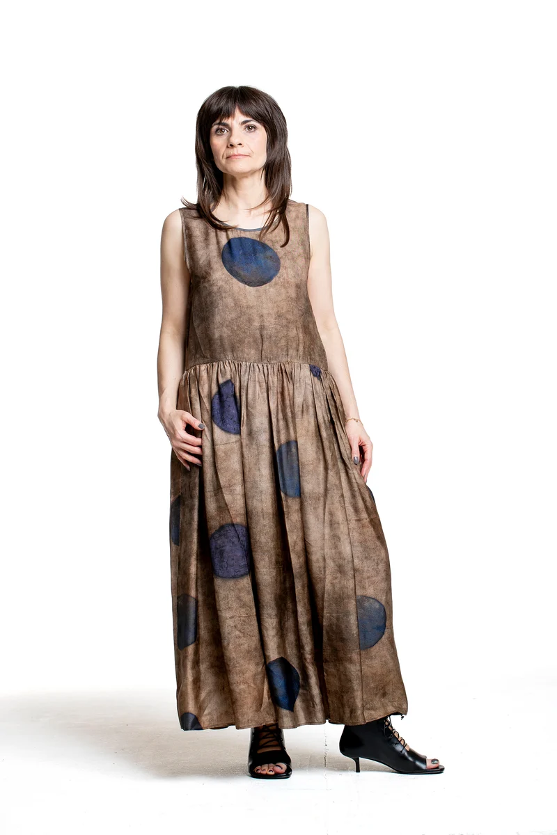 Uma Wang Damen Kleid ARDAL mit Tupfen beige-blau