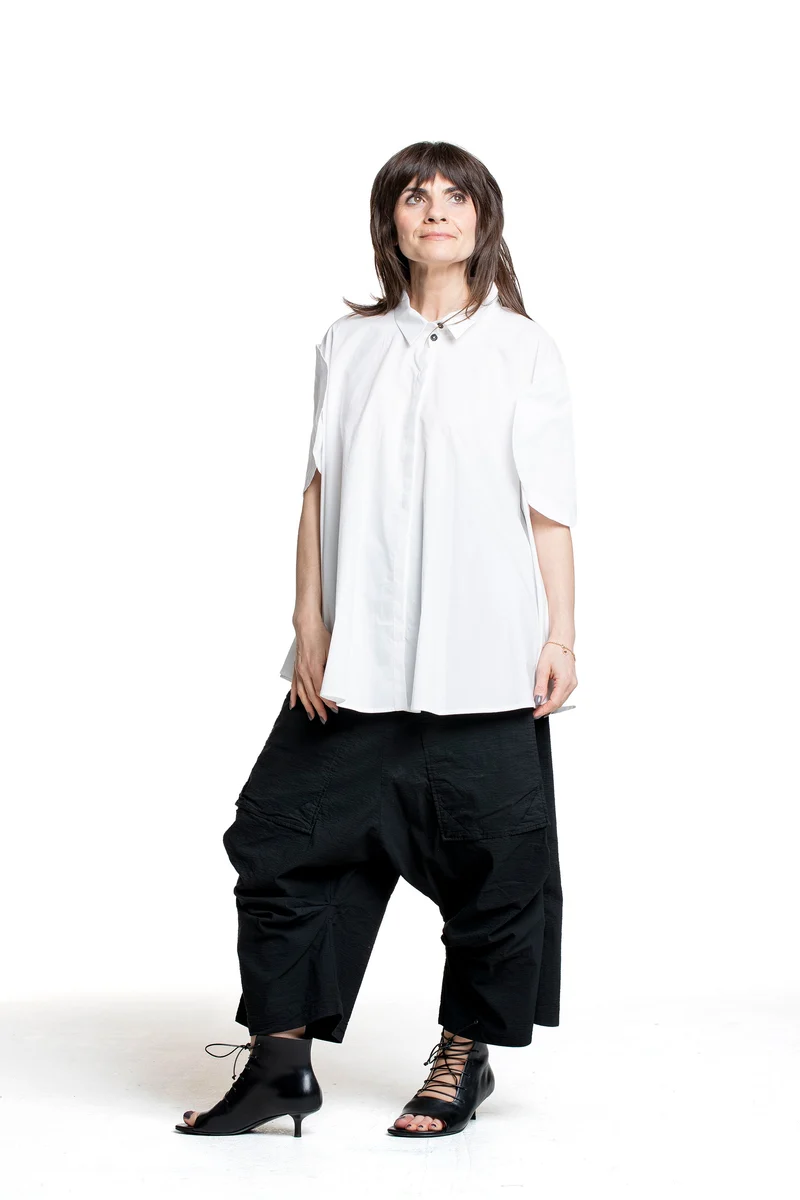 Rundholz Damen Kurzarm Bluse weiß
