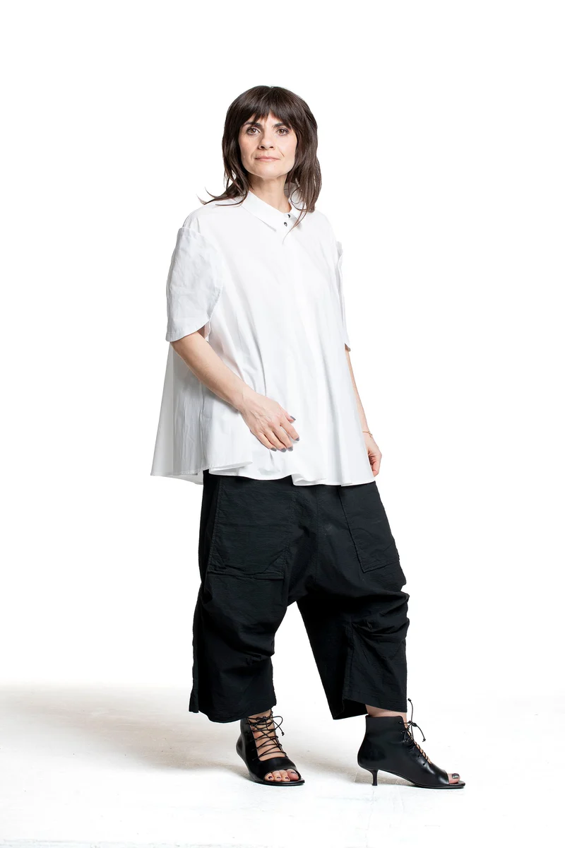 Rundholz Damen Kurzarm Bluse weiß