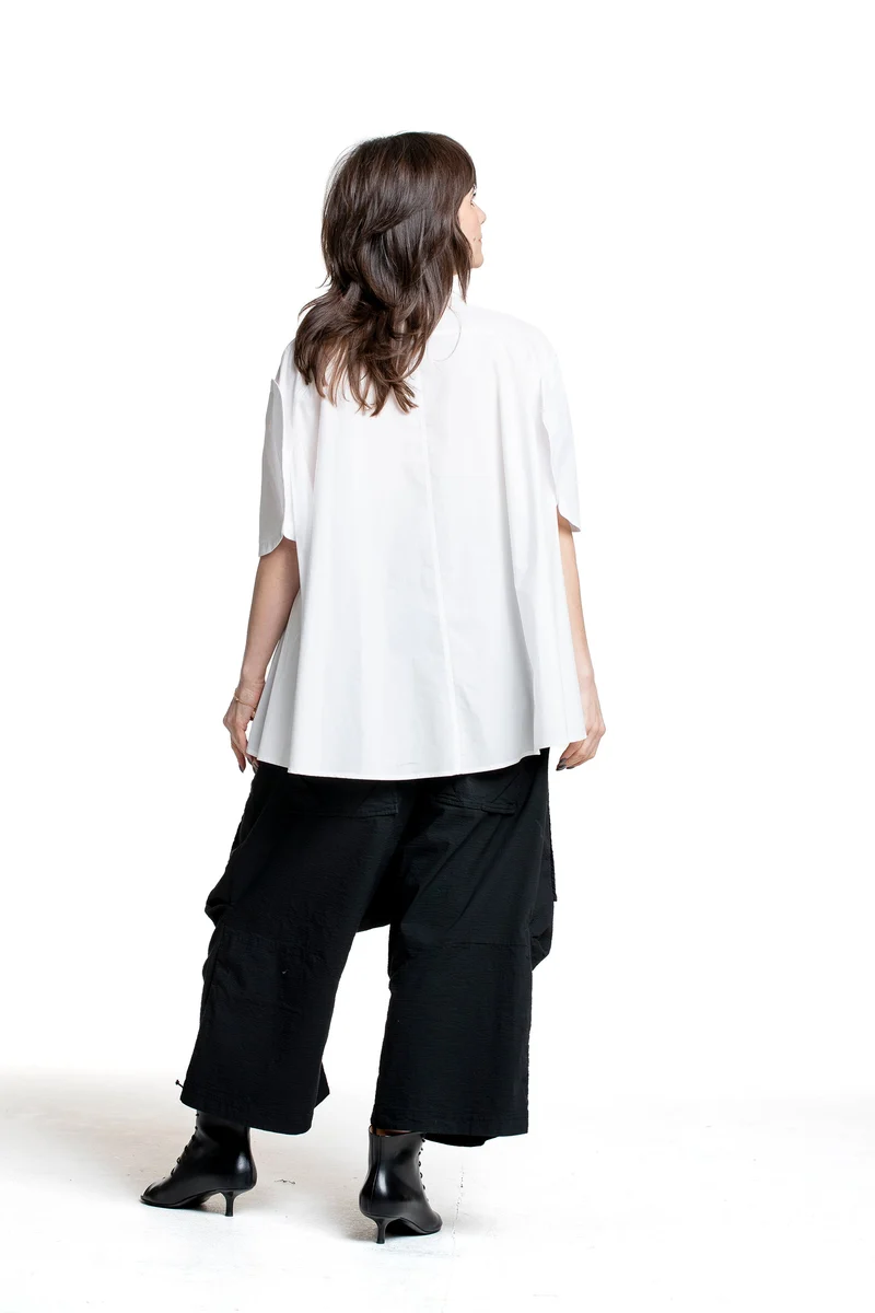 Rundholz Damen Kurzarm Bluse weiß