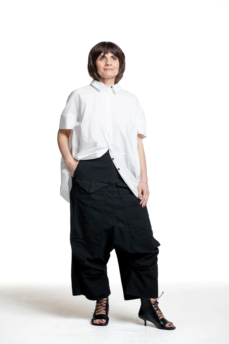 Rundholz Damen Bluse mit drapiertem Rücken weiß