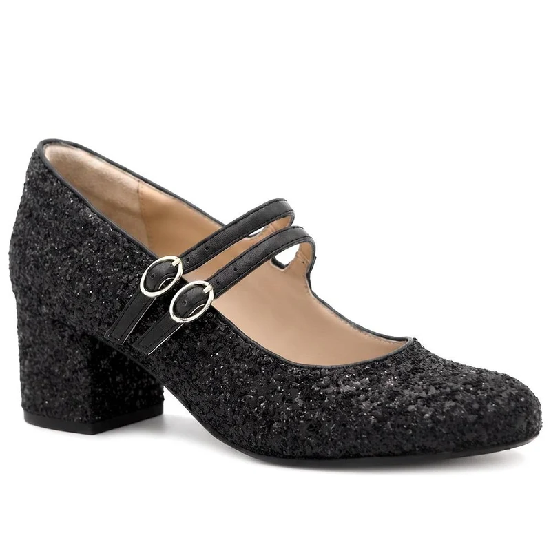 Xanthi Heeled Mary Janes - XANTHI / 325 044 - Black Glitter