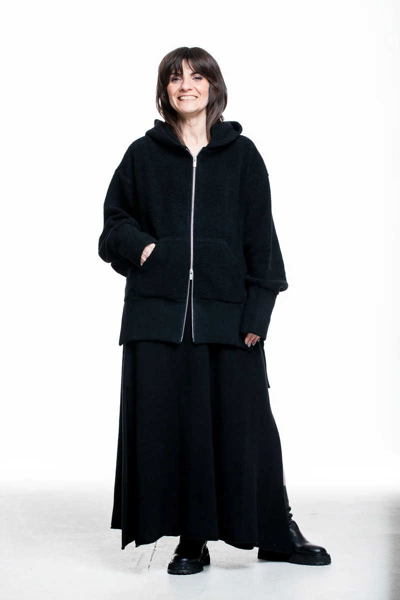 Yohji Yamamoto Damen Woll Hoodie Jacke schwarz