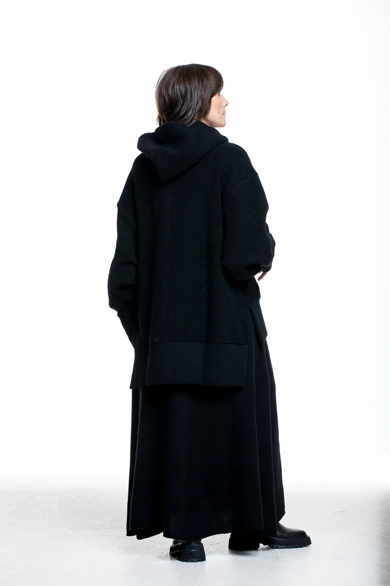 Yohji Yamamoto Damen Woll Hoodie Jacke schwarz