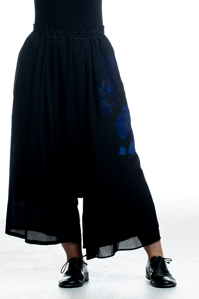 Y's Yohji Yamamoto Damen Hose mit abstraktem Print Schwarz-Blau