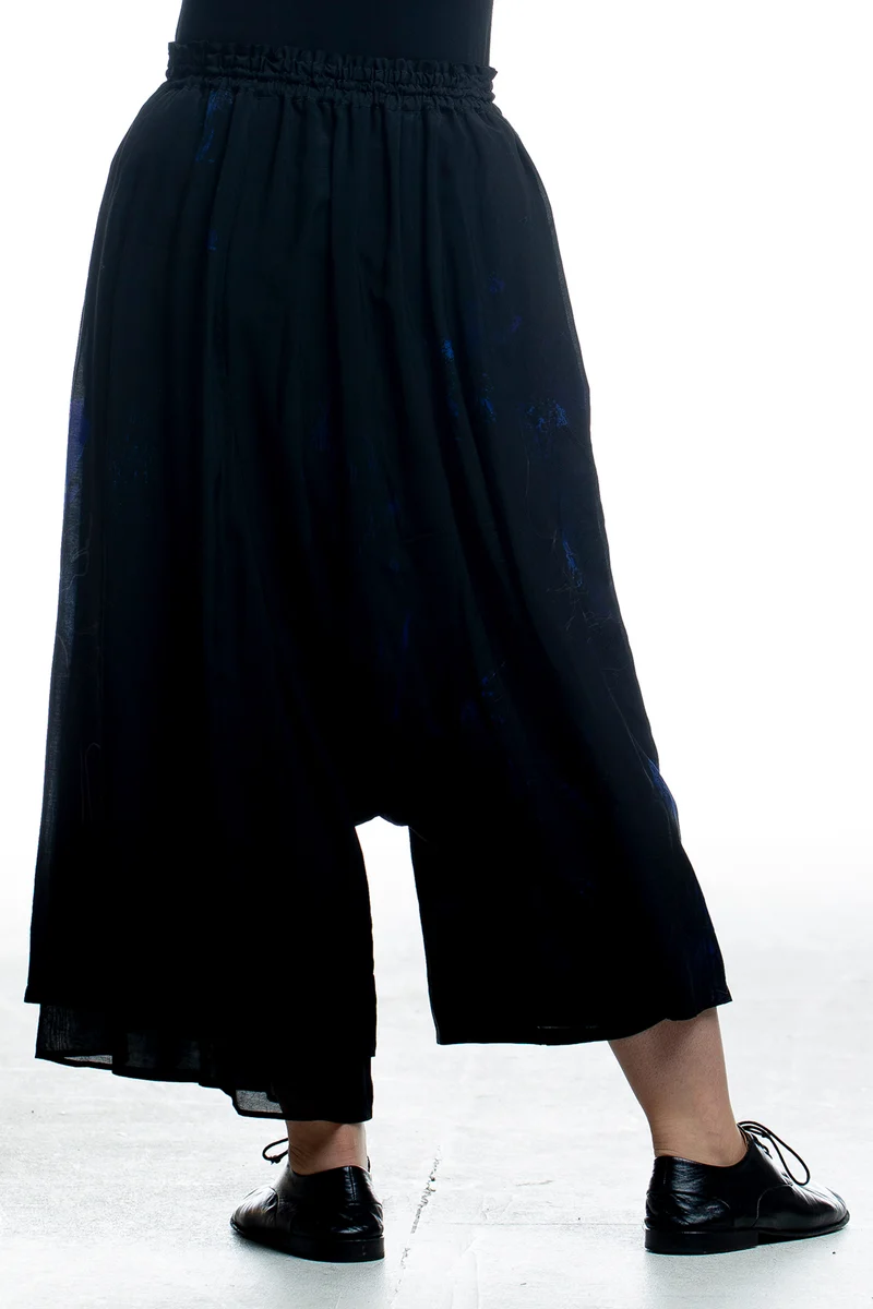 Y's Yohji Yamamoto Damen Hose mit abstraktem Print Schwarz-Blau