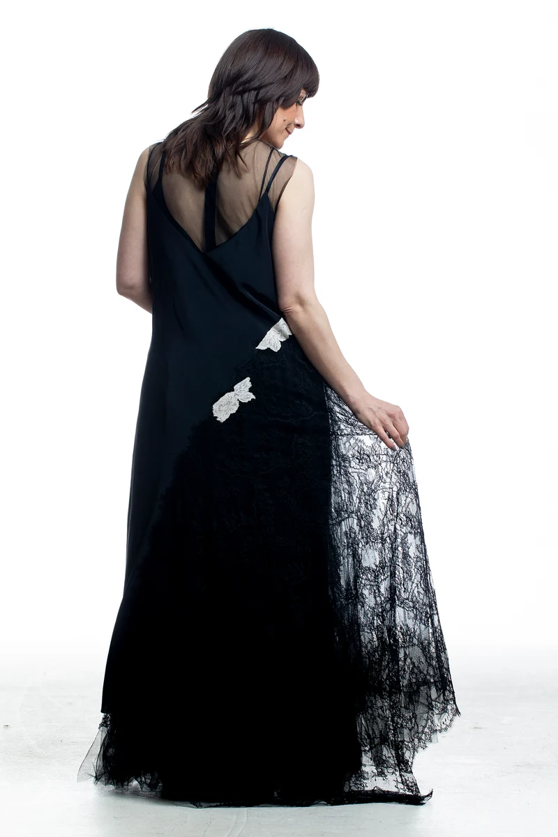 Marc Le Bihan Damen Kleid mit Spitze Schwarz