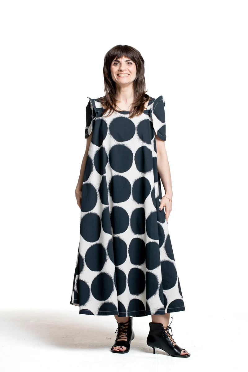 Rundholz Damen Midikleid Punkte Print schwarz-weiß