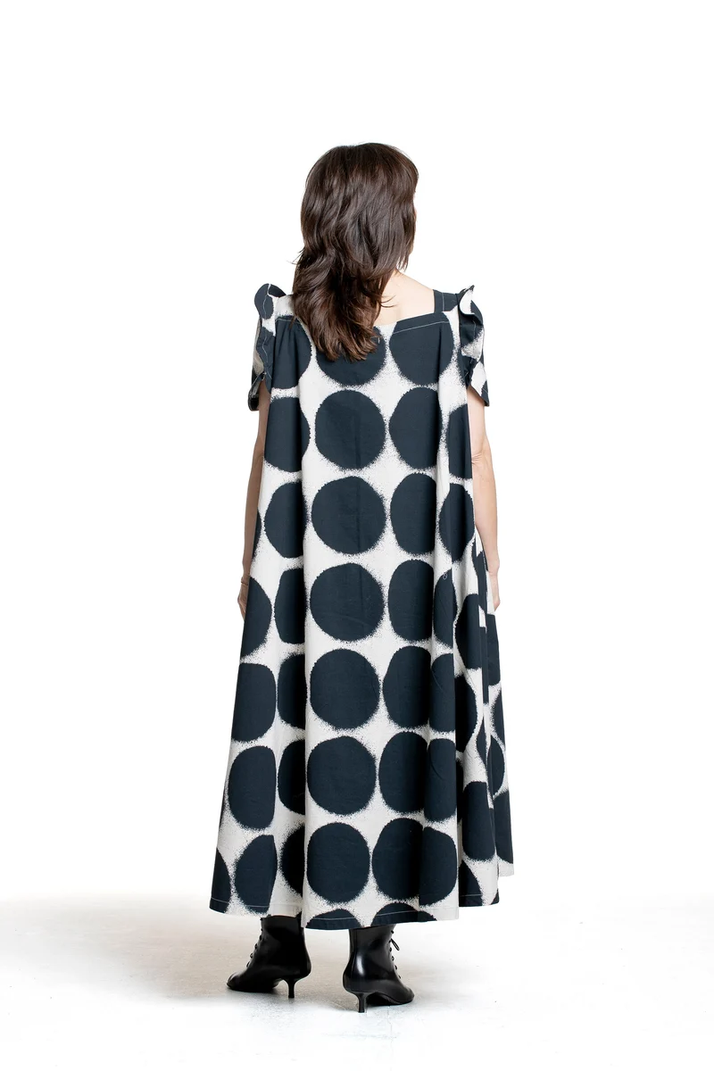 Rundholz Damen Midikleid Punkte Print schwarz-weiß