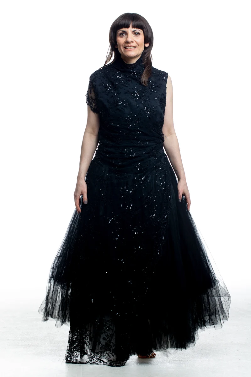 Marc Le Bihan Damen Abendkleid mit Perlenstickerei Schwarz