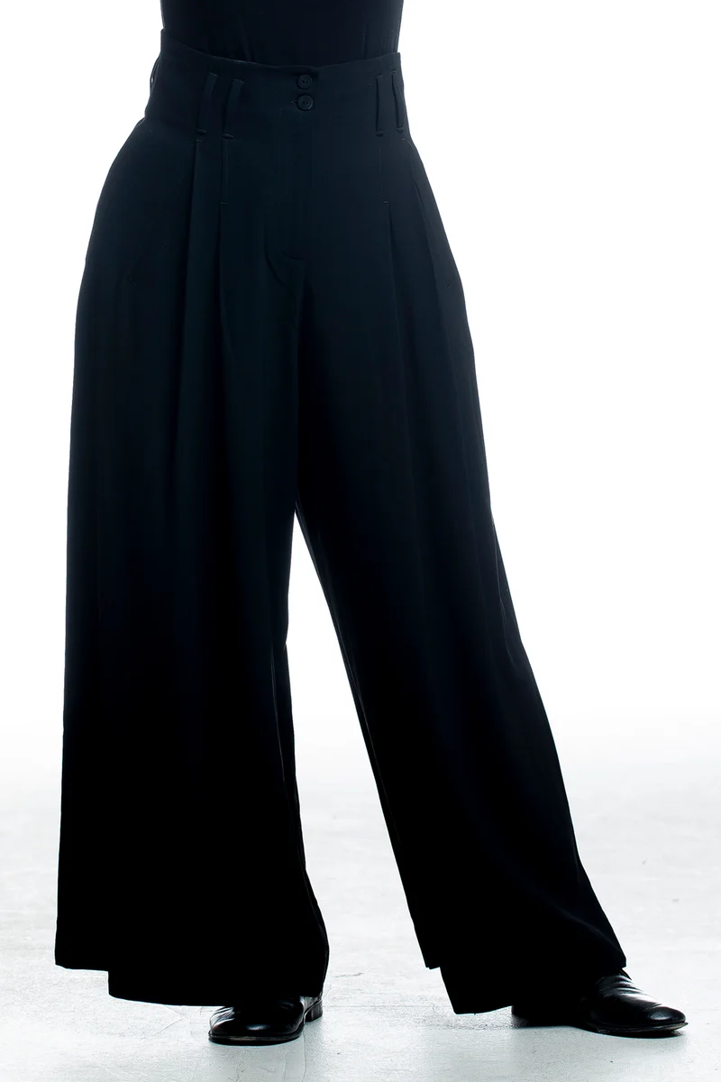 Isabel Benenato Damen Hose Schwarz mit weitem Bein