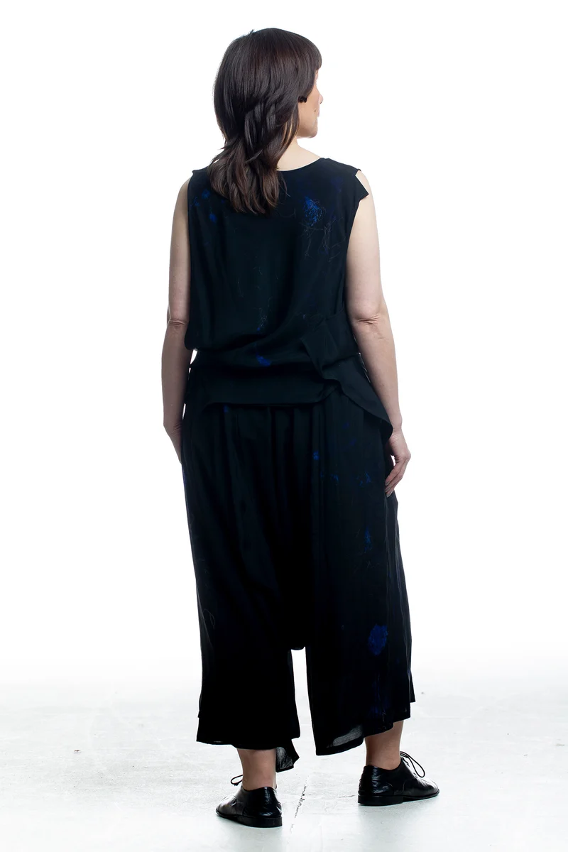 Y's Yohji Yamamoto Damen Top mit abstraktem Print in Schwarz-Blau