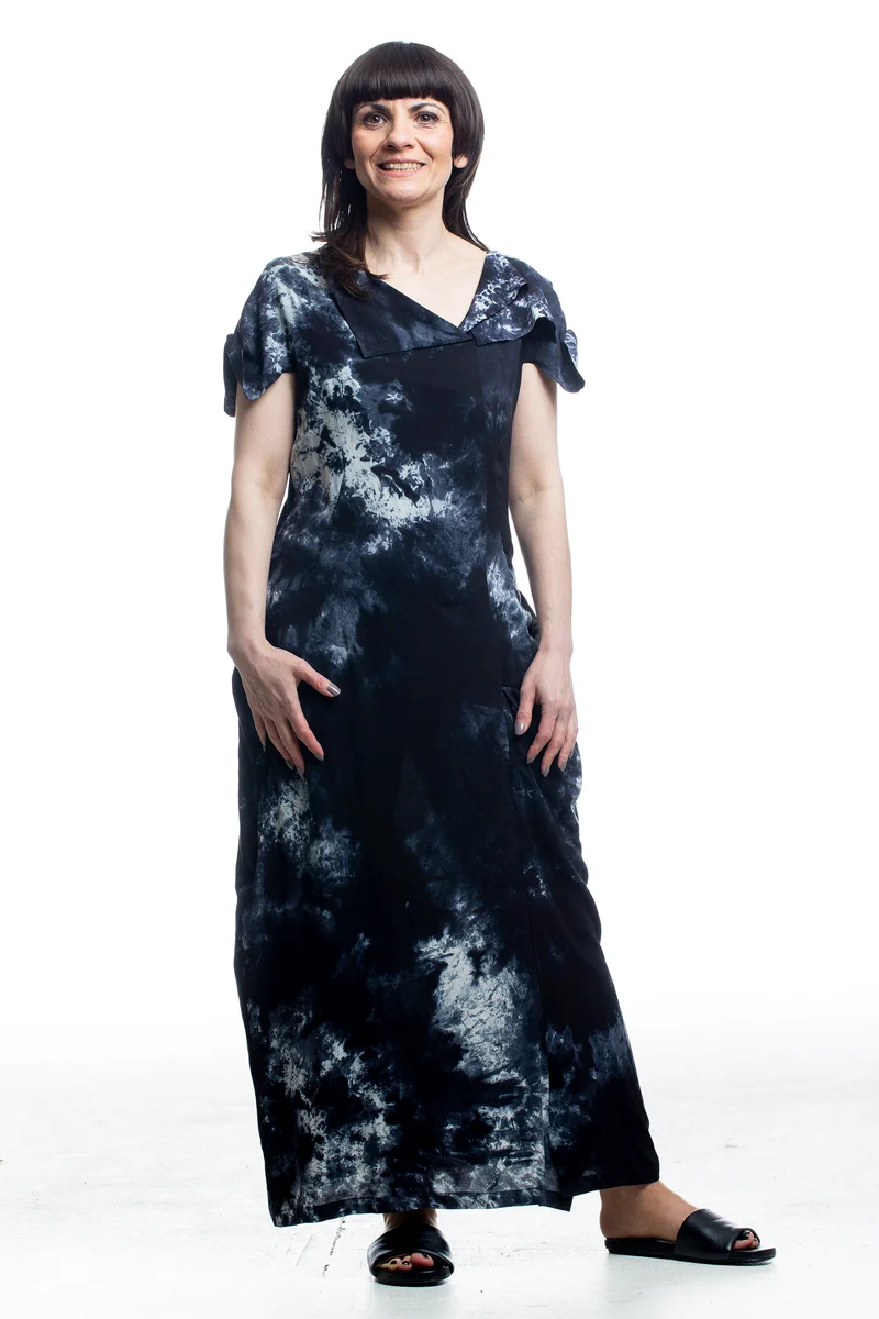 Y’s Yohji Yamamoto Damen Avantgarde-Kleid mit Print Schwarz Blau
