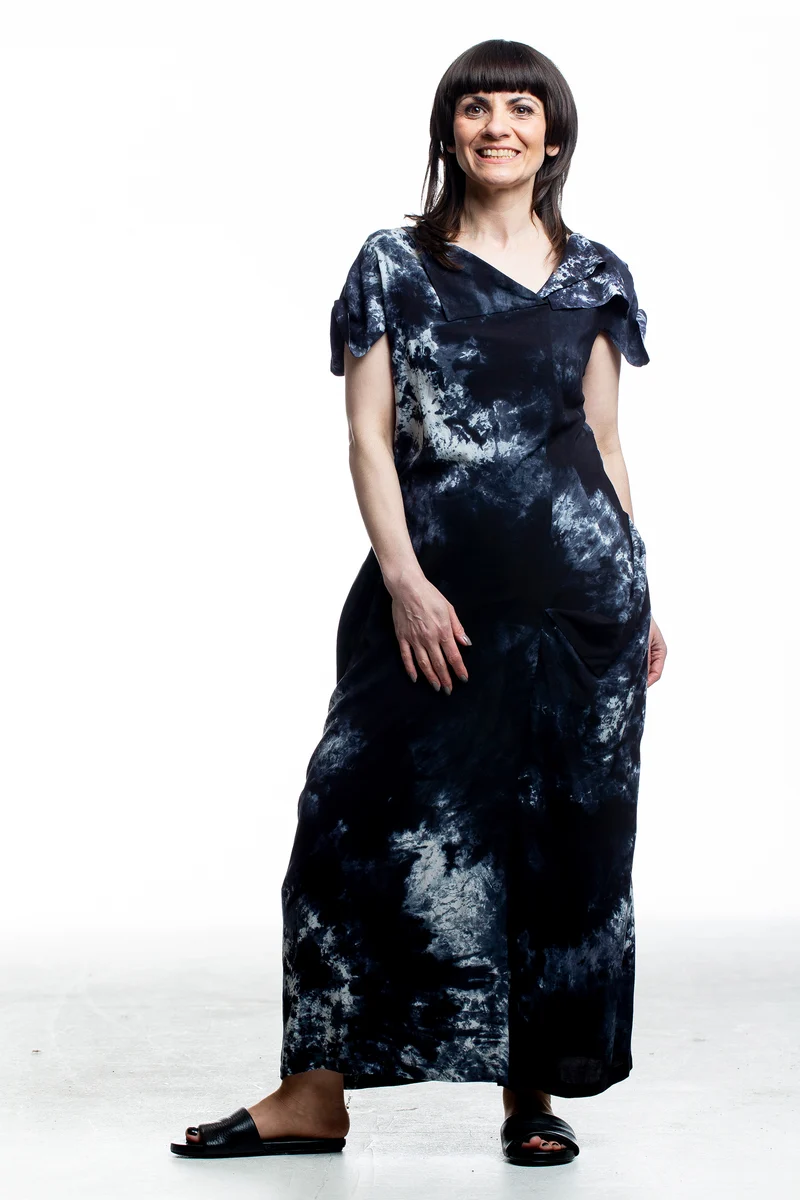 Y’s Yohji Yamamoto Damen Avantgarde-Kleid mit Print Schwarz Blau