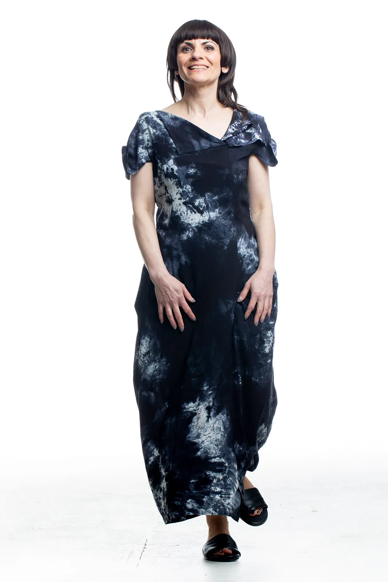 Y’s Yohji Yamamoto Damen Avantgarde-Kleid mit Print Schwarz Blau
