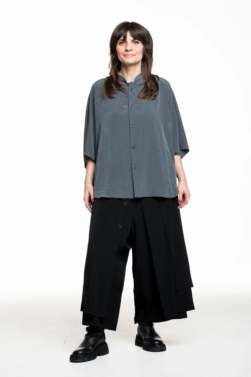 Y's Yohji Yamamoto Damen Hemd mit Stehkragen petrol