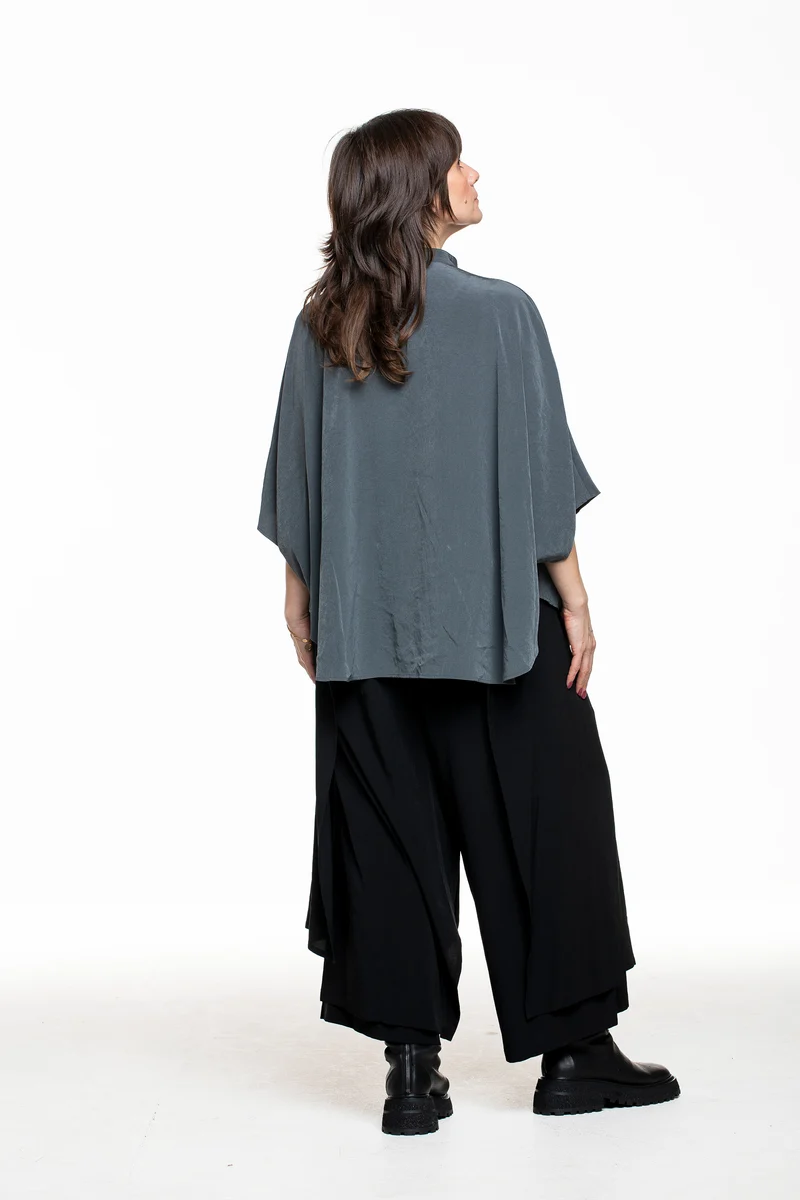 Y's Yohji Yamamoto Damen Hemd mit Stehkragen petrol