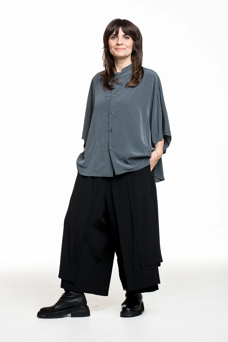 Y's Yohji Yamamoto Damen Hemd mit Stehkragen petrol